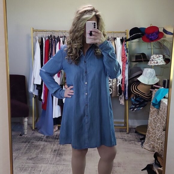 Bobeau Lace-Up Chambray Shirt Dress - Picture 2 of 14